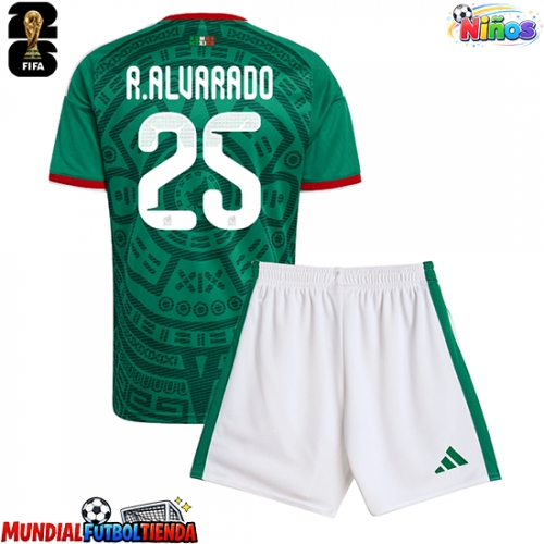 Camiseta México Roberto Alvarado #25 Primera Equipación Replica Mundial 2026 para niños mangas cortas (+ Pantalones cortos)